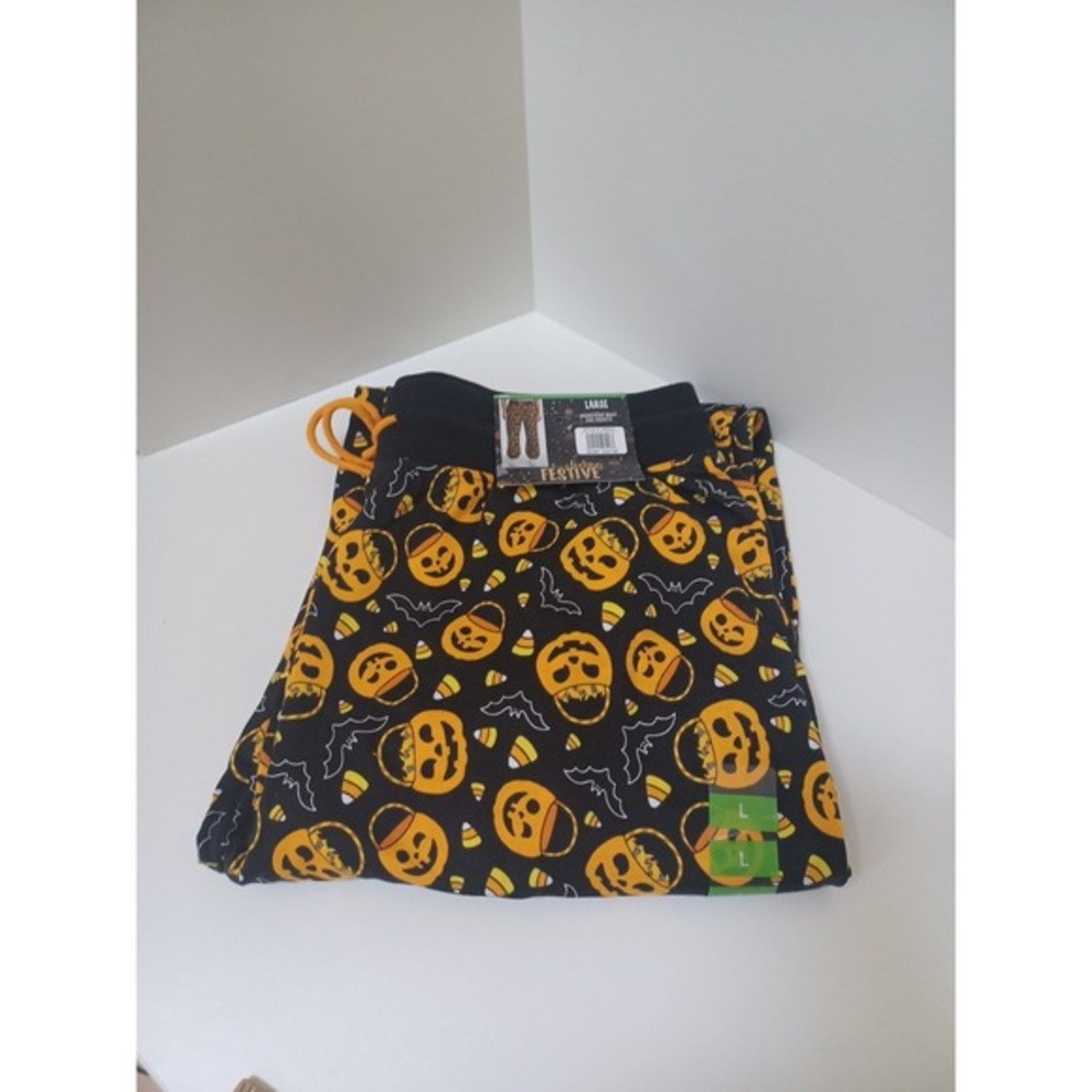 Feeling Festive Halloween Pumpkins Candy Corn Drawstring Pajama Pants‎ Large NWT - Picture 2 of 6